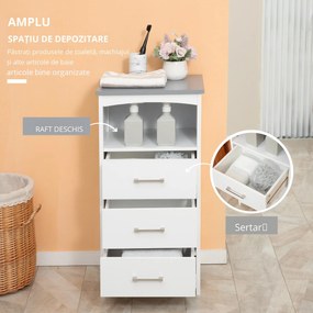 Kleankin Dulapior de Baie cu Raft Deschis si 3 Sertare, Design Ridicat din MDF, 40x33x80cm, Alb | Aosom Ro