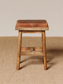 Scaun de bar, din piele naturala si lemn masiv de mango, Small Django