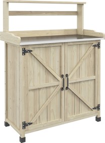 Outsunny Masă de transplant masă de grădinărit dulap și rafturi și blat tălpi antiderapante 90,5x41x124,5cm lemn natural | Aosom Romania