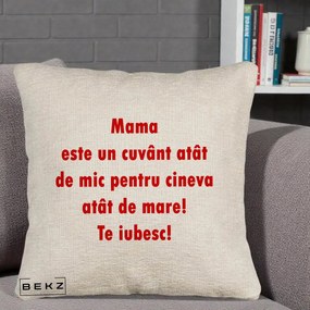 Cadou pentru Mama - Perna Personalizata Mama Cuvant Mic, 40x40 cm, Bej Canapea, Husa Detasabila, Perna Inclusa, BEKZ®