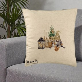 Perna Decorativa Gnom Scandinav cu Felinar, 40x40 cm, Bej, Husa Detasabila, Perna Inclusa, BEKZ®