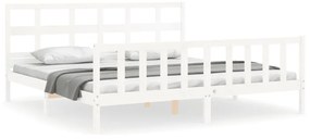 3193027 vidaXL Cadru de pat cu tăblie Super King Size, alb, lemn masiv