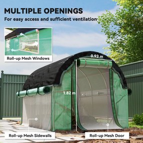Outsunny Seră de Grădină Tunel 3x2x2 m cu Plasă de Umbrire, Seră pentru Legume și Flori cu 6 Ferestre, 2 Uși și Pereți Laterali Rulanți, Cadru din Oțel și Acoperire PE, Verde | Aosom Romania