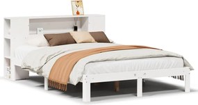 vidaXL Pat cu bibliotecă fără saltea, alb, 150x200 cm, lemn masiv pin