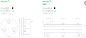 Corp aplicat cu 3 spoturi directionabile Moon 3 Bar, alb