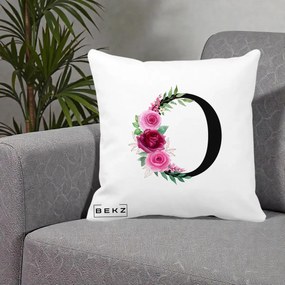 Cadou Personalizat - Perna Personalizata Monograma Florala Litera O, 40x40 cm, Alba Mata, Husa Detasabila, Perna Inclusa, BEKZ®