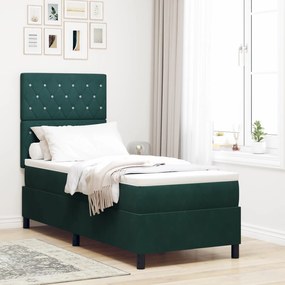 vidaXL Pat box spring cu saltea &amp; LED, verde închis 80x200 cm catifea