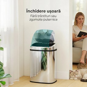 HOMCOM Coș de gunoi cu senzor infraroșu 50L, 2 moduri de deschidere, oțel inoxidabil, argintiu | Aosom Romania