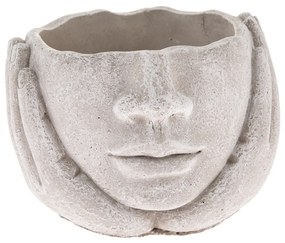 Husă de beton pentru ghiveci Cap în palme, gri, 15x 11 cm