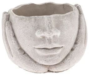 Husă de beton pentru ghiveci Cap în palme, gri, 15x 11 cm