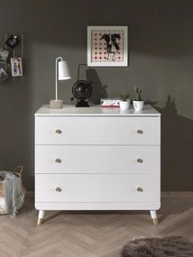 Set Pat Single, Noptieră și Comodă BILLY pentru Copii, 3 Piese, 90x200 cm, Alb Satinat (Pin Masiv și MDF) – Billy – Vipack