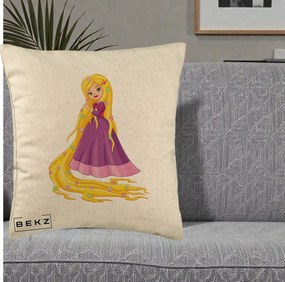 Perna Personalizata Rapunzel Par Lung Floral, 40x40 cm, Bej, Husa Detasabila, Perna Inclusa, BEKZ®