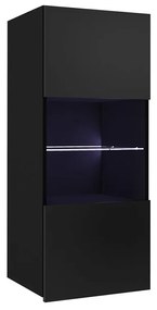 Vitrină de perete Brolani BR11 (negru + negru lucios) (cu iluminat LED alb). 1106334