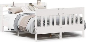 vidaXL Cadru de pat fără saltea, alb, 135x190 cm, lemn masiv de pin