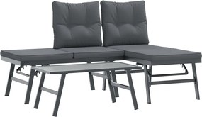 vidaXL Bănci de grădină cu perne 3 buc negru oțel vopsit electrostatic