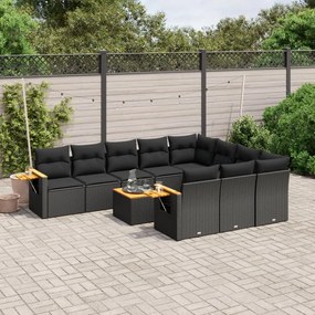 vidaXL Set canapele de grădină cu perne, 11 piese, negru, poliratan