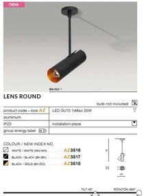 Spot directionabil cu brat, aplicat de tavan/plafon LENS ROUND negru