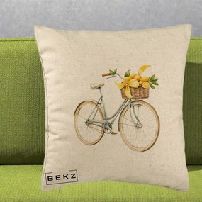 Perna Decorativa Bicicleta cu Cos de Lamai Mediteranean, 40x40 cm, Bej, Husa Detasabila, Perna Inclusa, BEKZ®