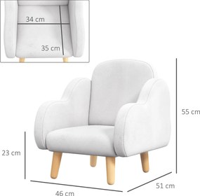 ZONEKIZ Fotoliu pentru copii cu brațe în formă de nor, cu picioare înclinate și material textil, 46 x 51 x 55 cm, alb | Aosom Romania
