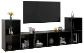 Comode TV, 4 buc., negru extra lucios, 72x35x36,5 cm, PAL 4, negru foarte lucios