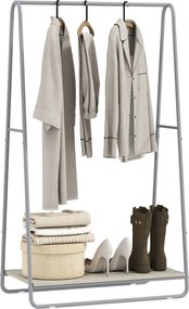 HOMCOM Cuier 3-în-1 cu raft pentru încălțăminte, bare superioare și laterale, structură metalică, natural și gri | Aosom Romania