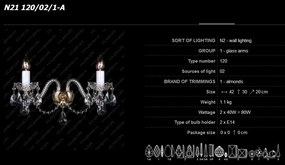 Aplica de perete cu 2 brate, cristal Bohemia N21 120/02/1-A