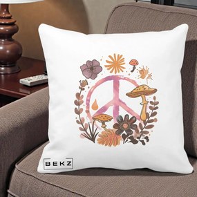 Perna Decorativa Peace Ciuperci Boho, 40x40 cm, Alba Mata, Husa Detasabila, Perna Inclusa, BEKZ®