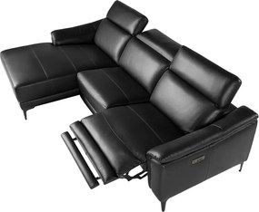 Coltar LUX design italian cu sezlong stanga si functia relax Cowhide negru