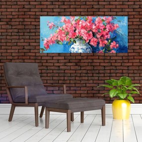 Tablou - Vază cu flori roz (120x50 cm)