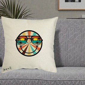 Perna Decorativa Smiley Face Retro Sunset Palmieri, 40x40 cm, Ecru, Husa Detasabila, Perna Inclusa, BEKZ®