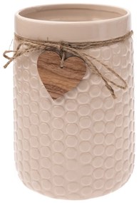Vază ceramică Wood heart bej, 14 x 20 cm