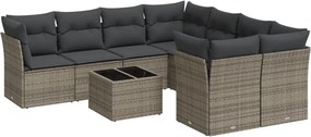 vidaXL Set canapele de grădină, 9 piese, cu perne, gri, poliratan