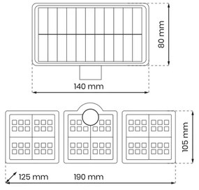 Proiector solar LED 20W cu senzor mișcare, 3,7V 1200mAh IP44 + telecomandă