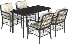 vidaXL Set mobilier de grădină cu perne, 5 piese, negru, poliratan