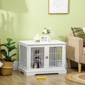 PawHut Cușcă pentru câine 2 în 1 masă de suport cu 2 uși cu sistem de siguranță - dim. 76L x 54.5l x 56H cm - Metal și MDF | Aosom Romania