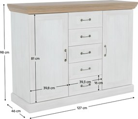 Comodă, 2 uşi cu 5 sertare, pin nordic/stejar sălbatic, ROYAL K2D