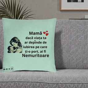 Cadou pentru Mama - Perna Personalizata Mama Nemuritoare Aproape de Bebe, 40x40 cm, Verde Menta, Husa Detasabila, Perna Inclusa, BEKZ®