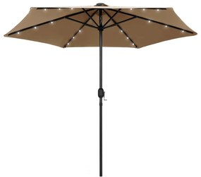 vidaXL Umbrelă de soare cu led și stâlp aluminiu, gri taupe, 270 cm