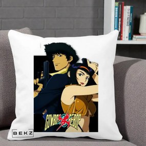 Perna Personalizata Cowboy Bebop Spike si Faye Poster, 40x40 cm, Alba Mata, Husa Detasabila, Perna Inclusa, BEKZ®