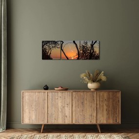 Tablou cu apus de soare (cu ceas) (90x30 cm)
