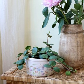 Ghiveci din ceramică crem cu model floral „Papillon”, H9.5/D16.5 cm