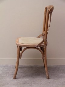 Scaun dining din lemn de stejar și bumbac, bej, cu spătar încrucișat în X, șezut tapițat și arce curbate, 90 x 44 x 42 cm, „Marius”