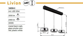 Lustra LED reglabila cu 3 pendule sticla fumurie LIVION