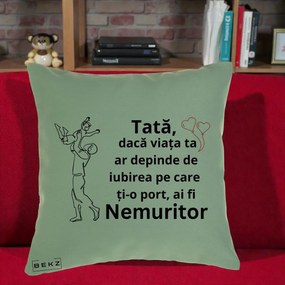Cadou pentru Tata - Perna Personalizata Tata Nemuritor Joaca in Aer, 40x40 cm, Verde, Husa Detasabila, Perna Inclusa, BEKZ®