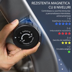 HOMCOM Bicicletă de Exerciții Înclinată Orizontală cu 8 Nivele de Rezistență, Monitor LCD și Scaun Reglabil, 122-137x62x103 cm, Gri | Aosom Romania