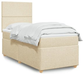 vidaXL Pat box spring cu saltea, crem, 90x190 cm, textil