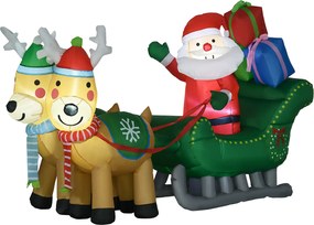 HOMCOM Decorațiune gonflabilă de Crăciun Moș Crăciun în sanie cu 2 reni, decorațiune de Crăciun cu 4 lumini LED 210x70x125 cm | Aosom Romania
