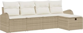 vidaXL Set de canapele pentru grădină cu pernă 5 pcs Bej Rattan poli