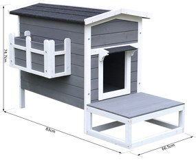 PawHut, cusca inaltata cu balcon si acoperis, 83x66.5x74.7 cm | Aosom ro