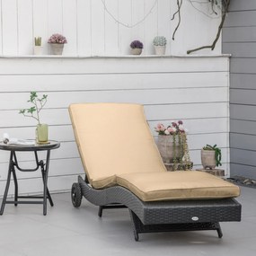 Outsunny Șezlong de Grădină din Ratan PE Negru cu Spătar Reglabil și Pernă Captușită pentru Relaxare Optimală 207x70x70cm | Aosom Romania